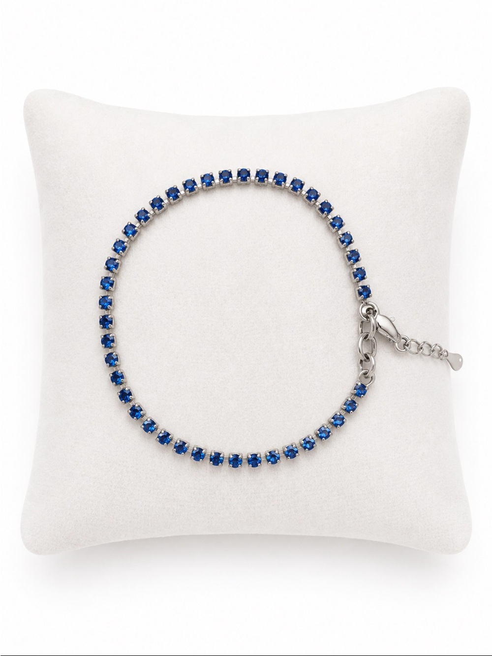 Baked Bead Cobalt Blue Crystal Rhinestone Tennis Anklet Silver Tone
